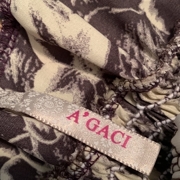 A’gaci Floral Sleeveless Ruffled Dress w/ Smocked Waist Purple & Cream Women’s S - Picture 4 of 13